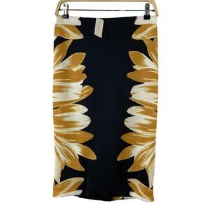 New York &‎ Company Stretch Floral Pencil Skirt Women S Black Gold Career NWT